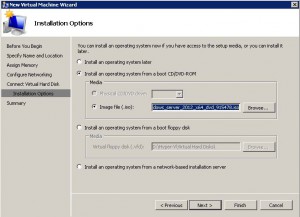 hyper-v wizard - configure guest operating system