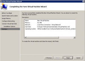 hyper-v wizard - verify final settings